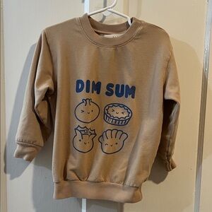 Tan Sweatshirt with Blue Dim Sum Print - 4T